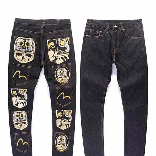 Embroidered Denim Plus Size Straight Loose Trousers