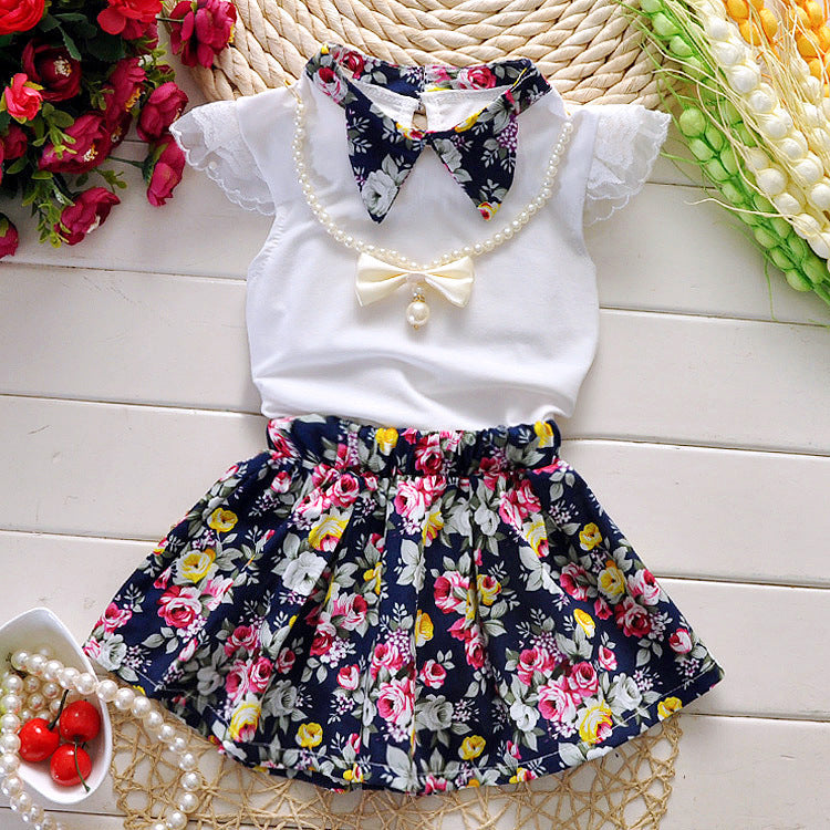 Two-piece short-sleeved T-shirt + floral skirt