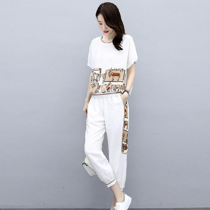 Fashion Sports Suit Women's Plus Size Women's Short-sleeved Two-piece Suit