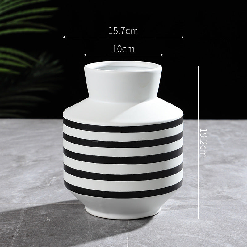 Black And White Striped Ceramic Vase Light Luxury Modern Home