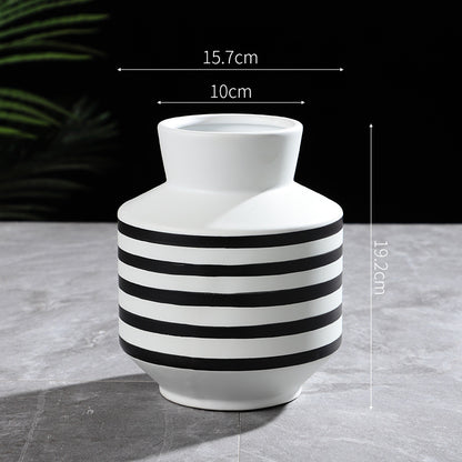 Black And White Striped Ceramic Vase Light Luxury Modern Home