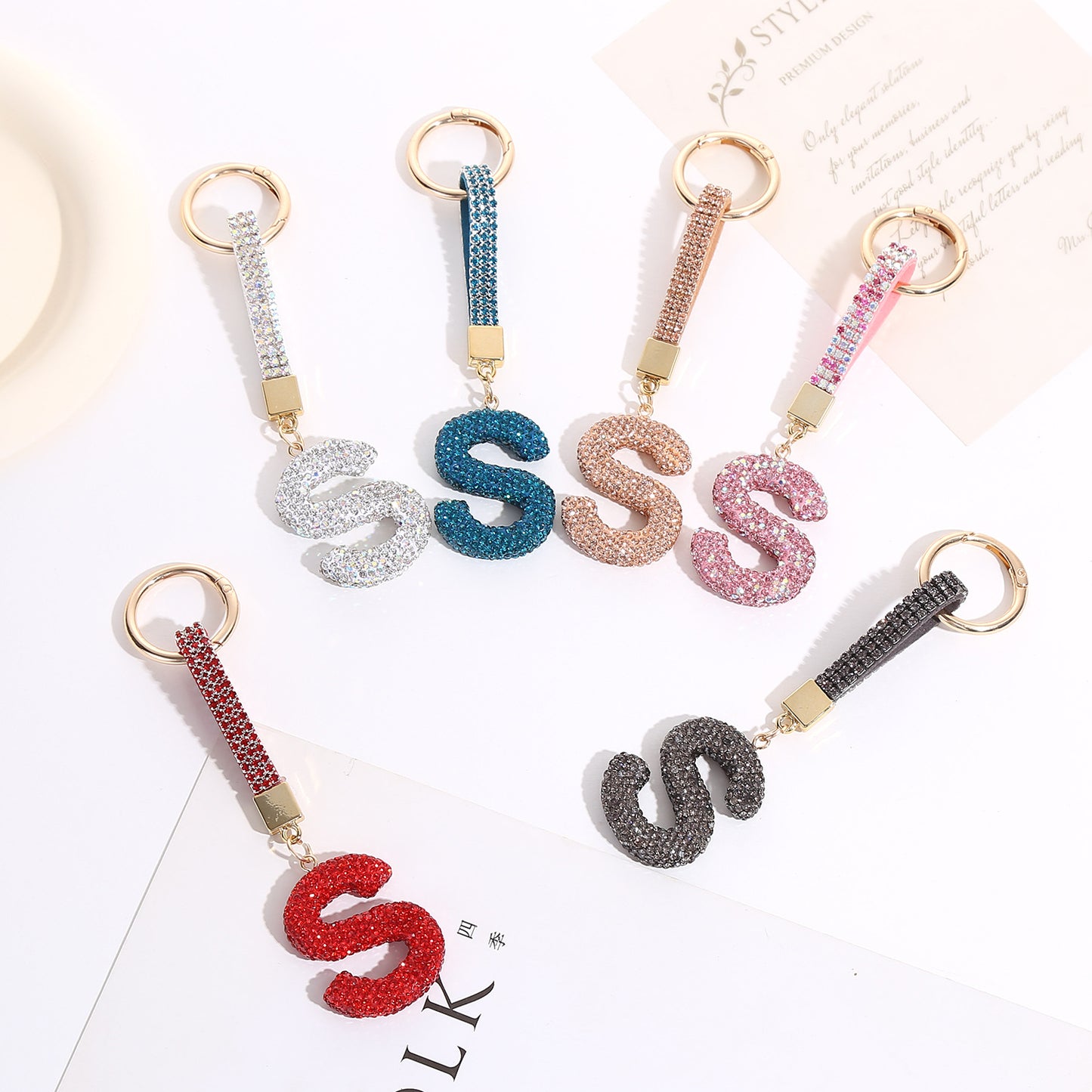 Home Fashion Simple Full Diamond Letter S Keychain