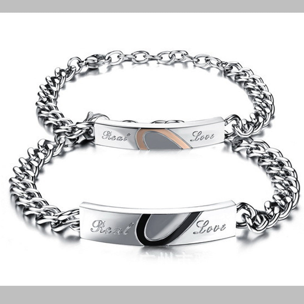 Fashion Love Black Rose Gold Peach Heart Couple Bracelet