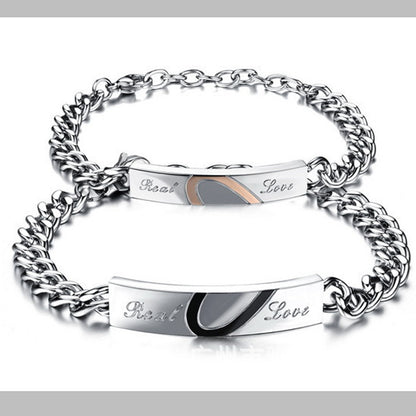 Fashion Love Black Rose Gold Peach Heart Couple Bracelet