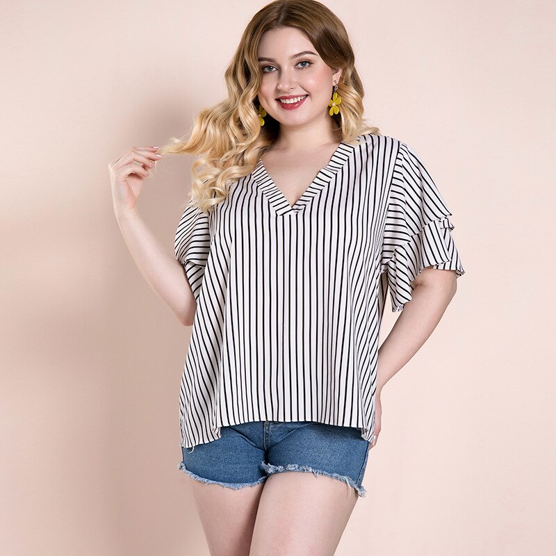 Plus size women's striped top T-shirt