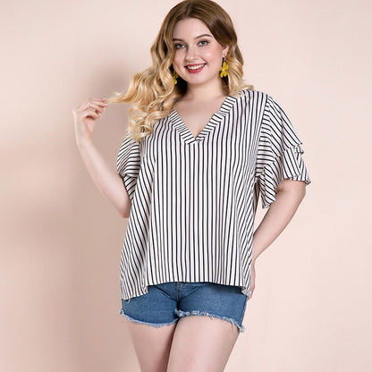 Plus size women's striped top T-shirt