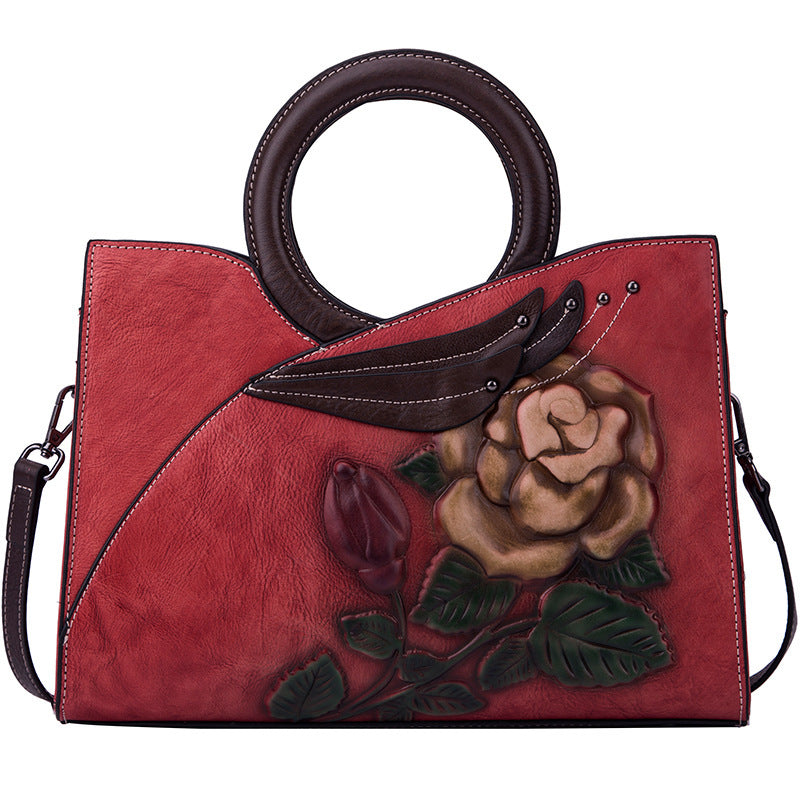 Beautiful Red embroidered Handmade leather handbag