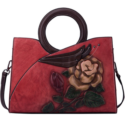 Beautiful Red embroidered Handmade leather handbag