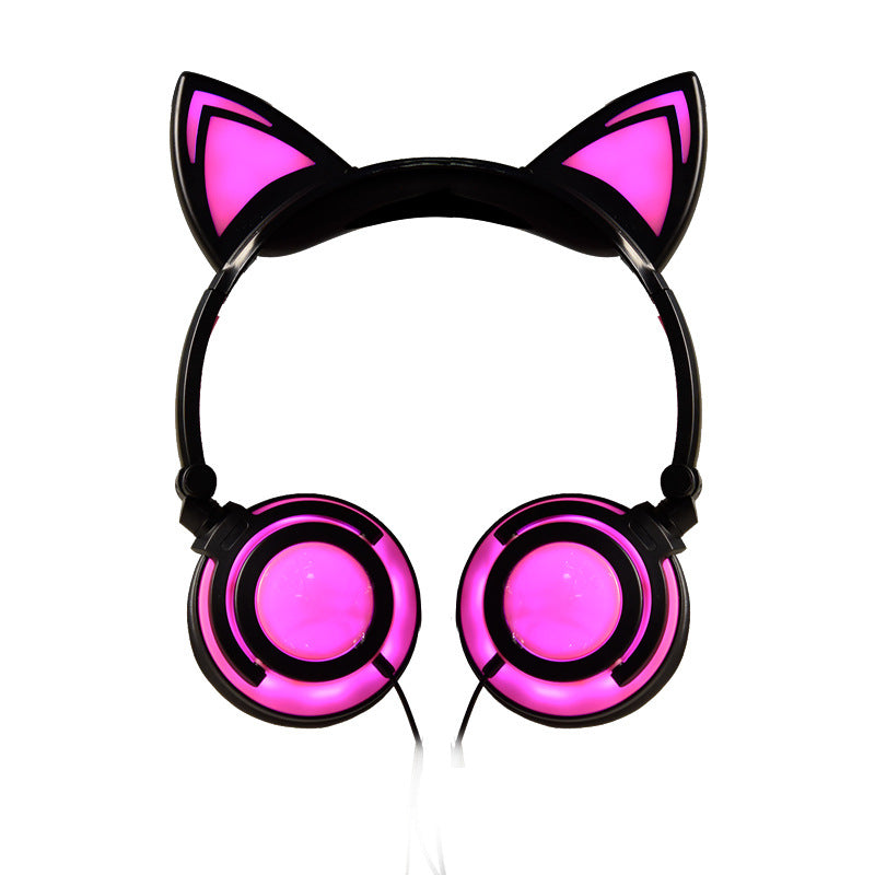 Cat ear head-mounted luminous foldable mobile phone music headset