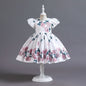 European And American Puff Sleeve Satin Flower Children's Girl Princess Dress