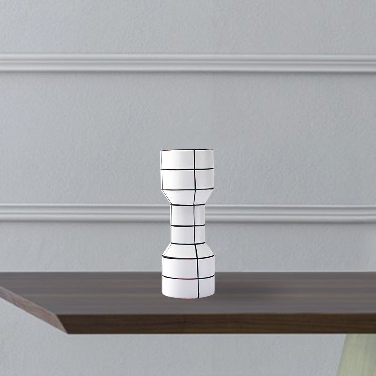 Modern Simple Nordic Creative Home White Ceramic Vase Fashion Stripe Handicraft Ornament Home Decoration