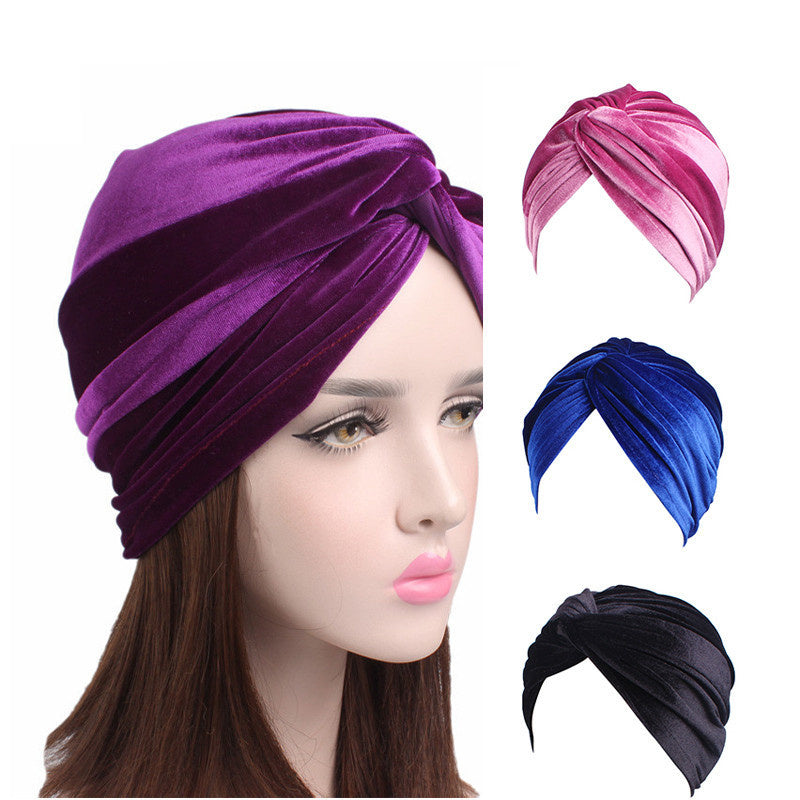 Autumn Winter Velvet Stretch Bandana Hat