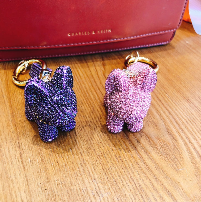 Diamond-encrusted dog key chain pendant