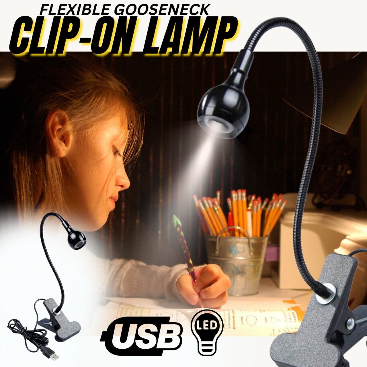 USB Flexible Reading LED Bright Light Book Lamp Clip-on Beside Bed Desk Table