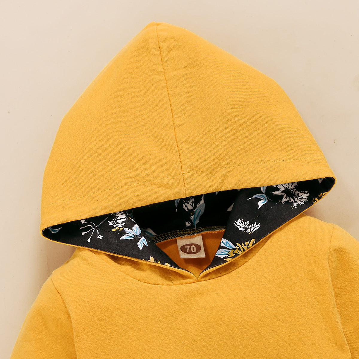 Girls' Solid Color Long Sleeve Hooded Top And Floral Trousers Two Piece Set