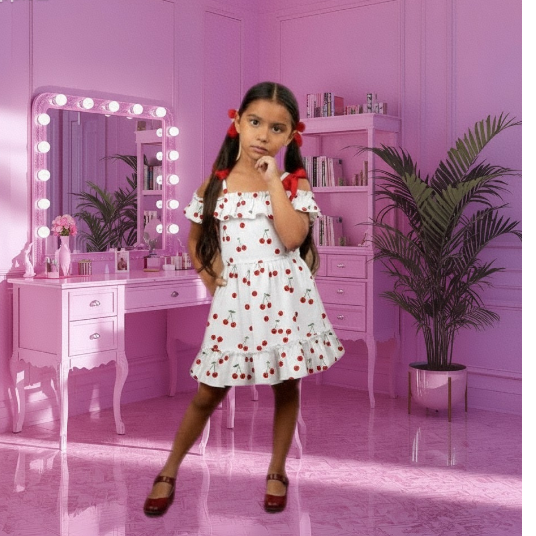 New white on RED adorable pretty print Floral Summer Little Girl Dress