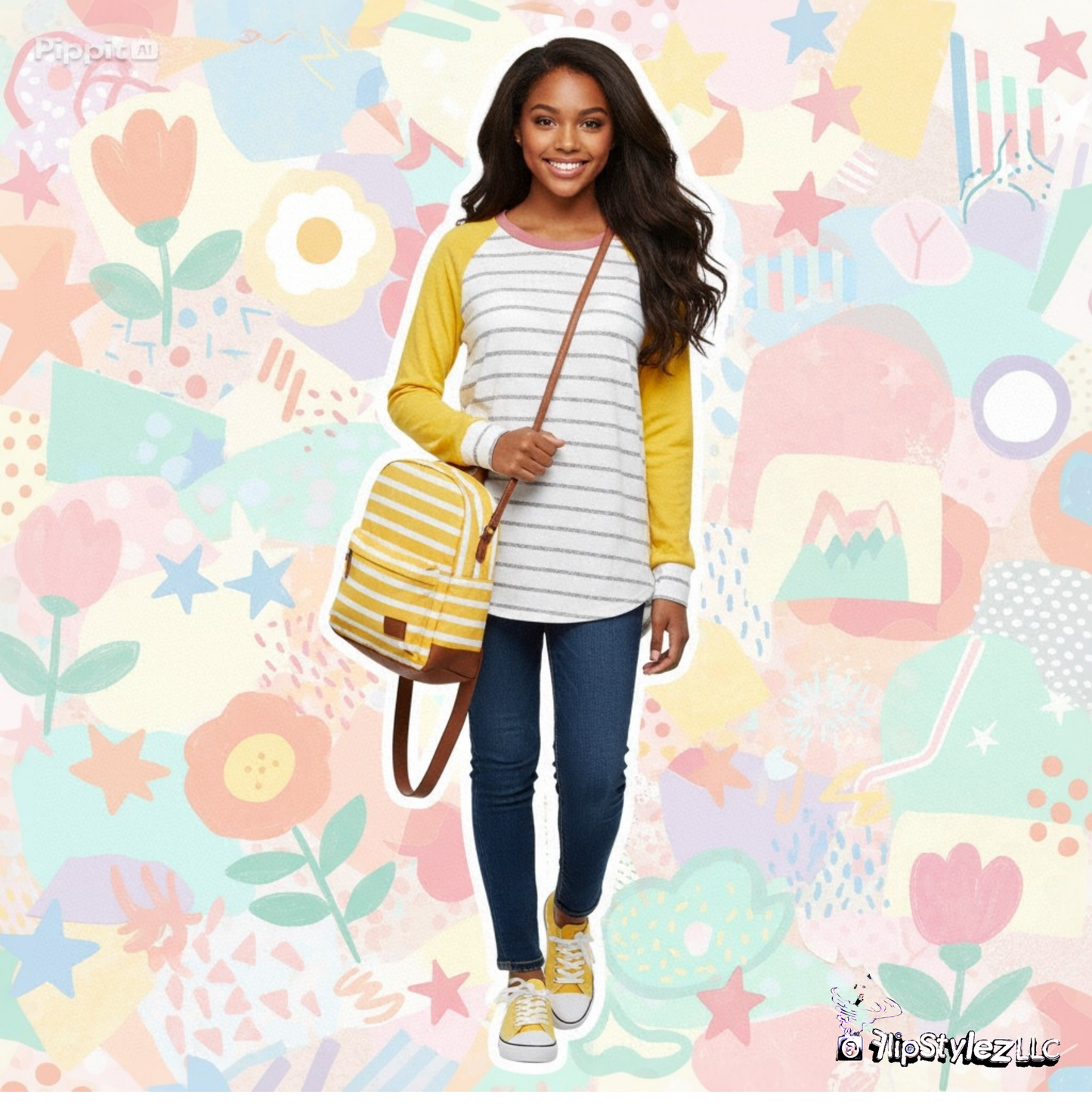 New pink sleeves blue stripes Fall or winter cotton sweater for high school or collage age girl