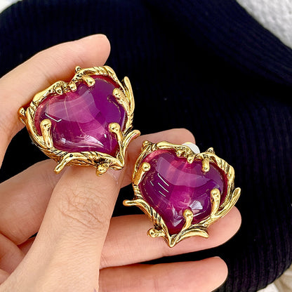 Retro Purple Heart-shaped Earrings Women