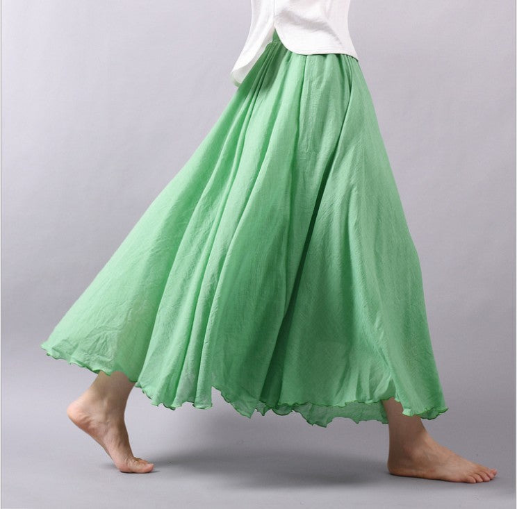 Mori Girl Art Plus Size Cotton And Linen Skirt Elastic Waist Linen A-line Skirt