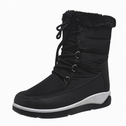 Large High Top Cotton Boots Women's Plush Front Lace Up Side Zipper