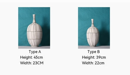 Modern Style Home Decoration Ceramic Frosted Small Mouth Striped Olive-shaped Vase