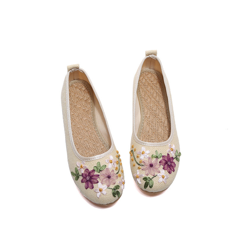 Ethnic Style Embroidered Shoes Flat Linen Women - FLIPSTYLEZLLC