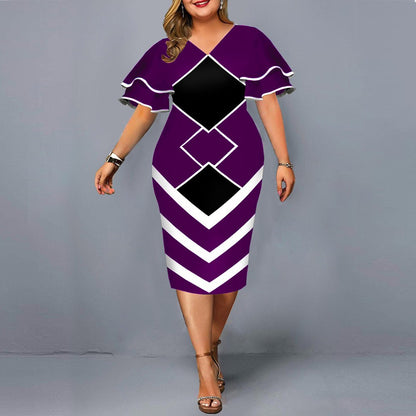 New Digital Printing Flying Sleeves Plus Size Women's Dress