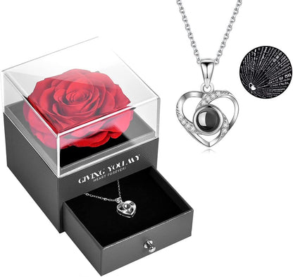 Preserved Flower Rose Flower Necklace Jewelry Box Gift