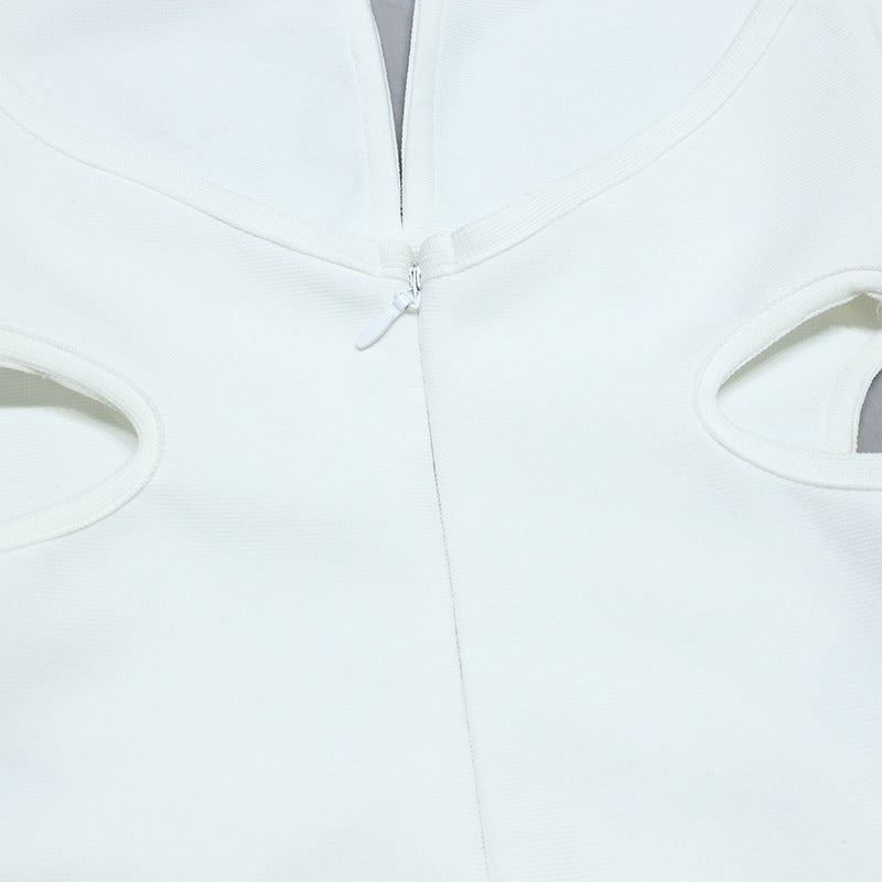 Summer Women's  Back Deep V White Evening Dress