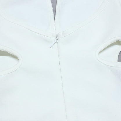 Summer Women's  Back Deep V White Evening Dress