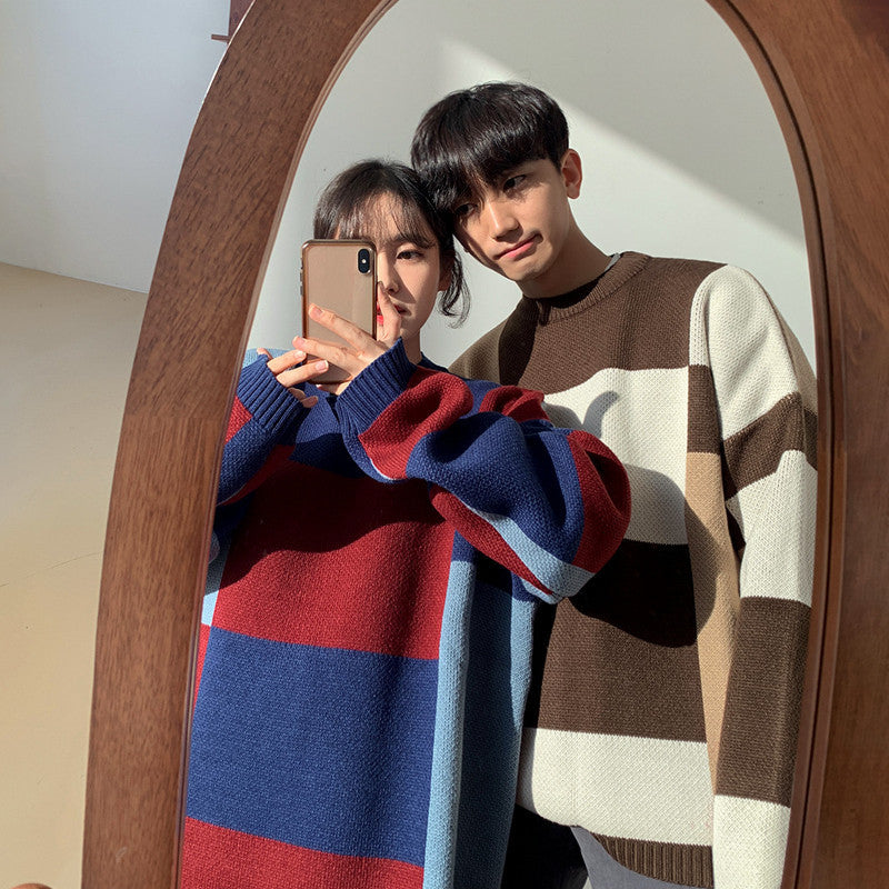 Plaid Couple's Winter Thickened Loose Knitted Sweater