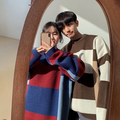 Plaid Couple's Winter Thickened Loose Knitted Sweater