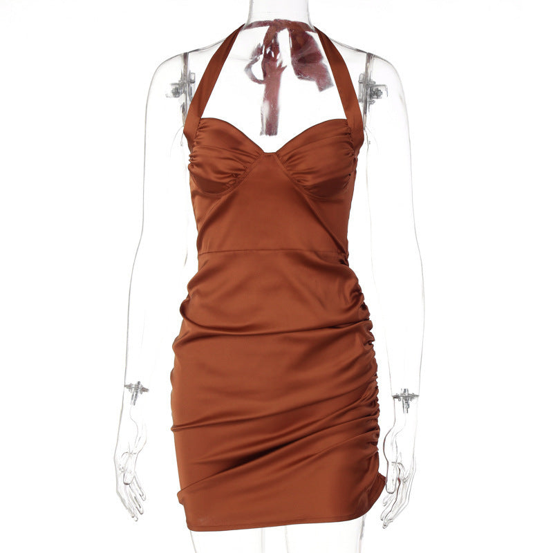 Strapless Lace-up Fit Open-back Ruffled Dress