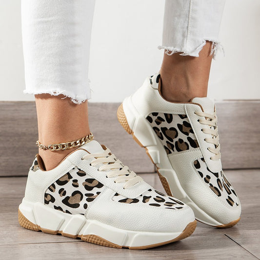 Leopard Sneakers Women White Running Sports Shoes - FLIPSTYLEZLLC