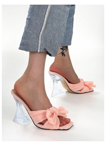 Plus Size High Shaped Heel Satin Sandals