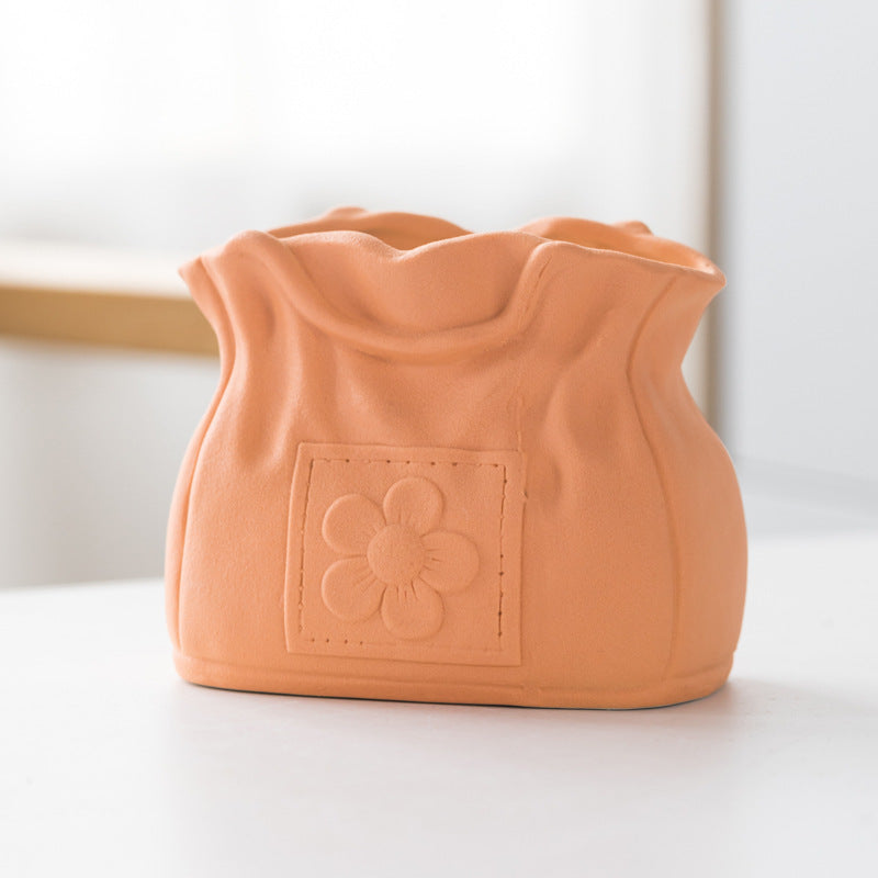 Dehua Frosted Wide Mouth Handbag Ceramic Vase Ornament Simple European Retro