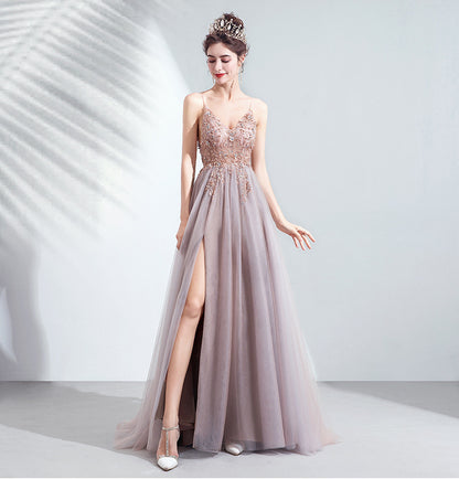 Sling Veil Catwalk High Slit Wedding Evening Dress