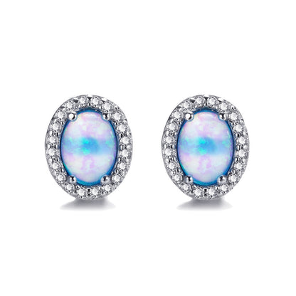 Oval White Opal Edge White Small Diamond Studs