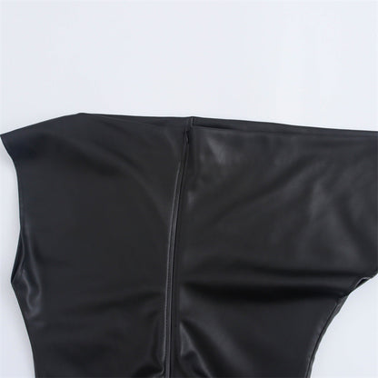 Elegant Polyester Shoulder Leather Dress
