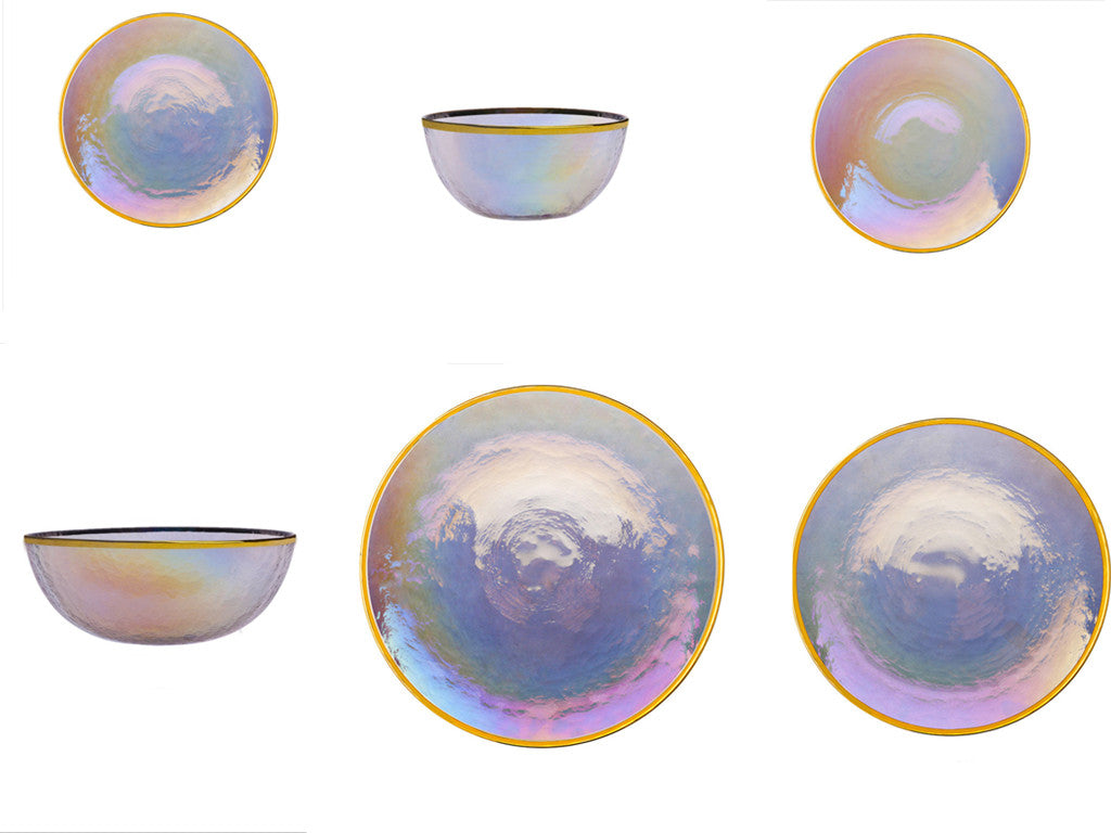 Rainbow Ion Plated Hammer Pattern Glass Plate Bowl Fruit Plate Bowl Set