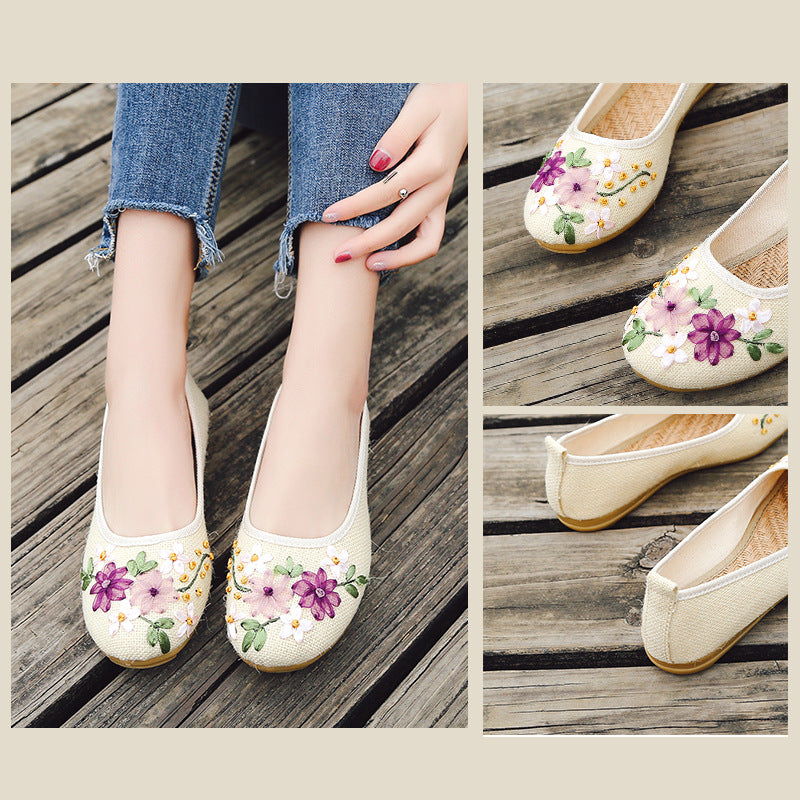 Ethnic Style Embroidered Shoes Flat Linen Women - FLIPSTYLEZLLC
