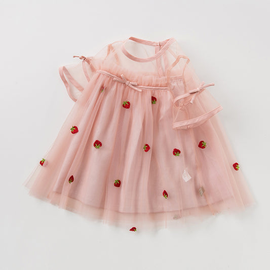 Orange Strawberry Embroidered Dream Gauze Skirt