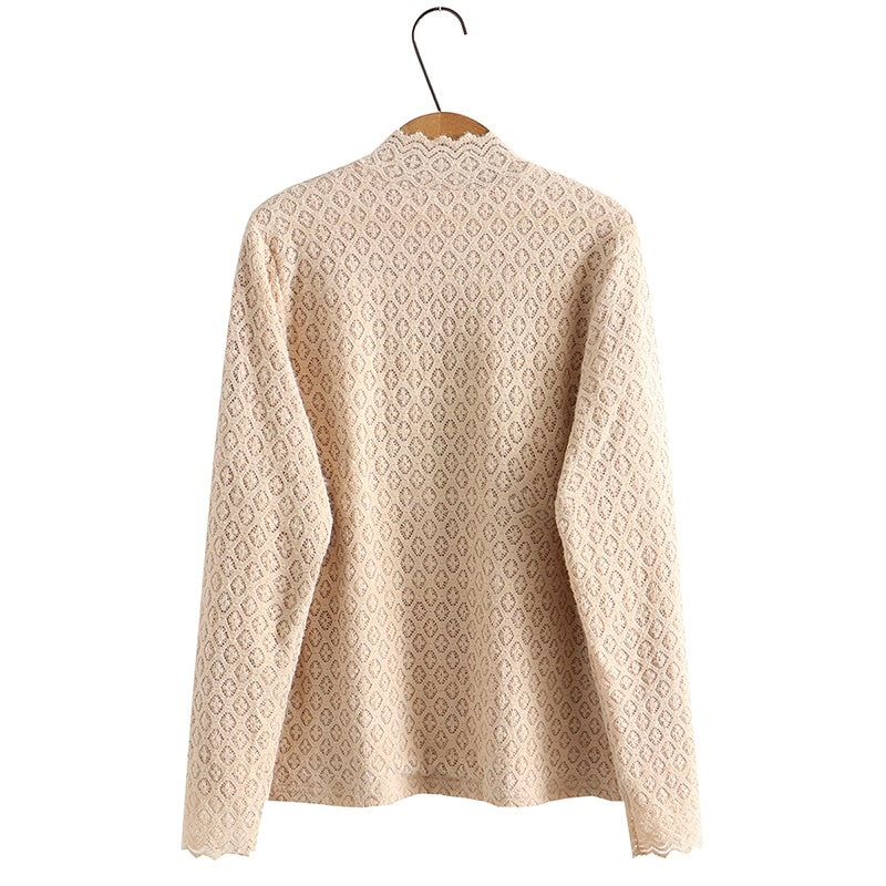 Loose Plus Size Women's Fleece Half Turtleneck Lace T-shirt