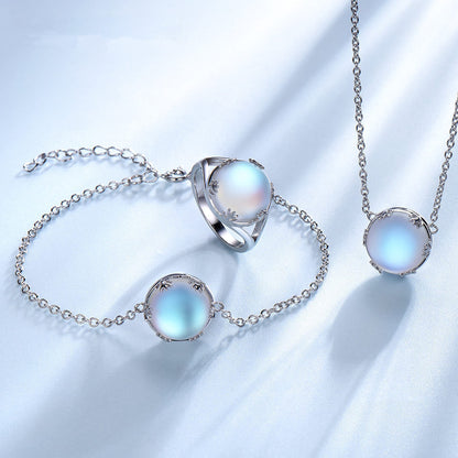 Moonstone Forest Personalized Elegant Ring Bracelet Three-piece Jewelry