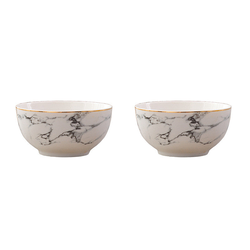Gold rim marbled bowl set