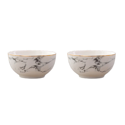 Gold rim marbled bowl set