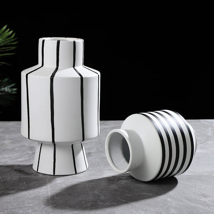 Black And White Striped Ceramic Vase Light Luxury Modern Home