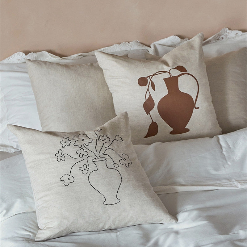 Linen Embroidery Removable And Washable Sofa Living Room Pillow