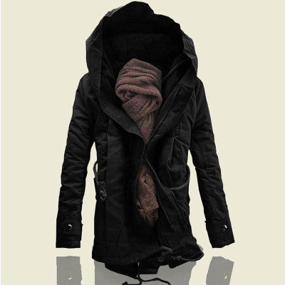Men's plus plus size Winter hooded mid-length cotton coat