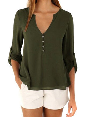 V-neck loose plus size chiffon shirt